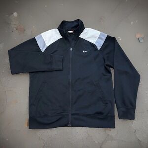 VTG Nike Track Jacket Mens‎ L Black Swoosh Logo Full Zip Casual Sports 90s Y2K